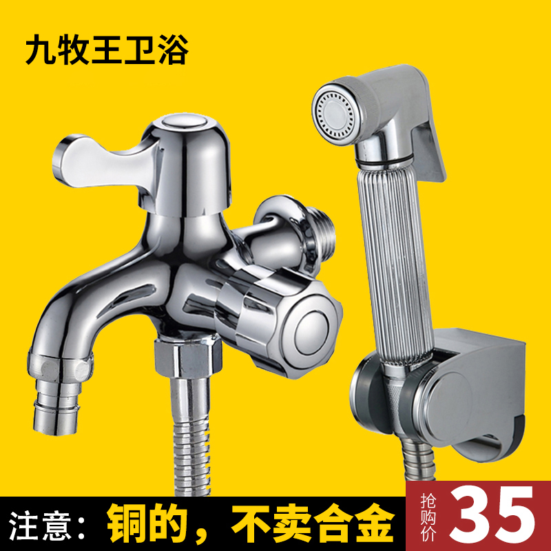 All-copper multi-function washing machine faucet mop pool faucet one in two out lengthened three-way single cold universal 46 points