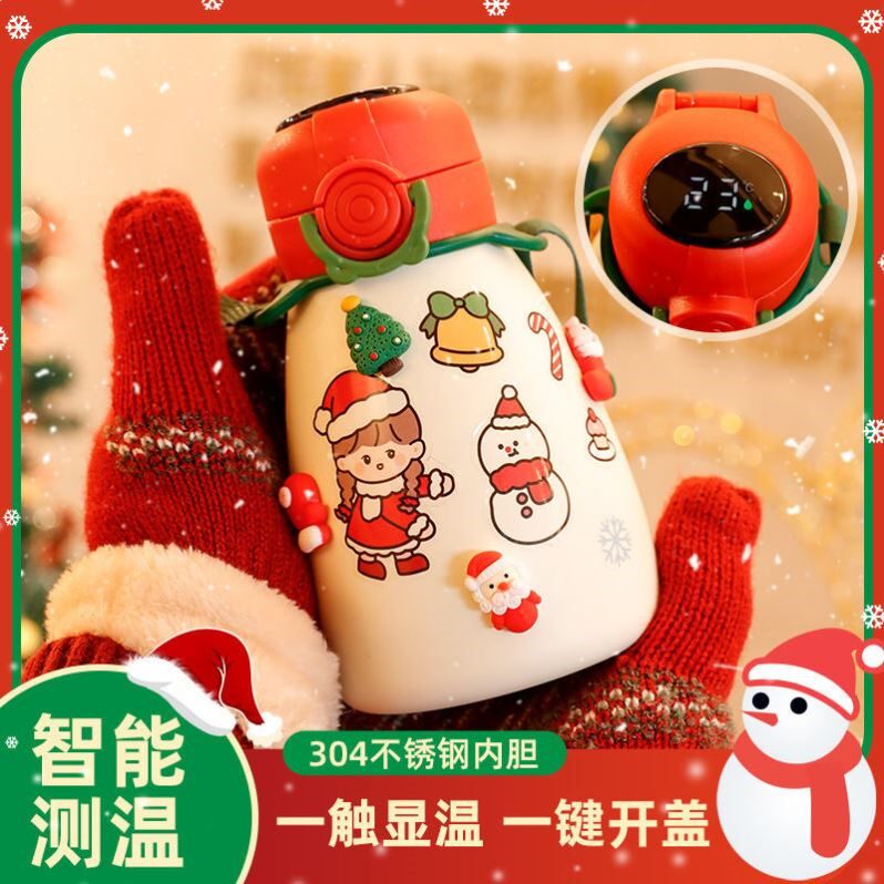 Insulated cup inclined satchel back girl cup cute Christmas water cup smart thermometric kettle portable outside with water glass
