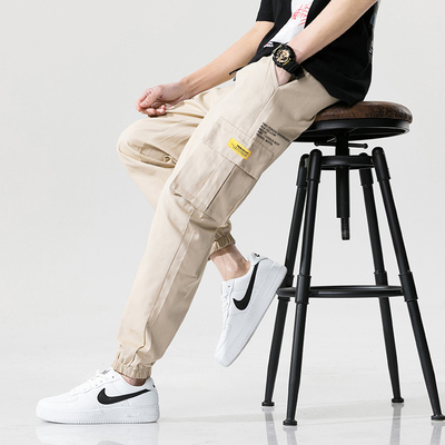 fzop2021夏季大码休闲工装裤男士纯棉多口袋九分运动裤男装裤子
