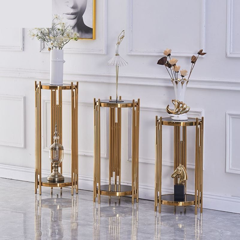 Marble flower shelf light and luxurious living room titanium alloy shelving TV cabinet next to floor type swinging piece balcony flower pot shelf