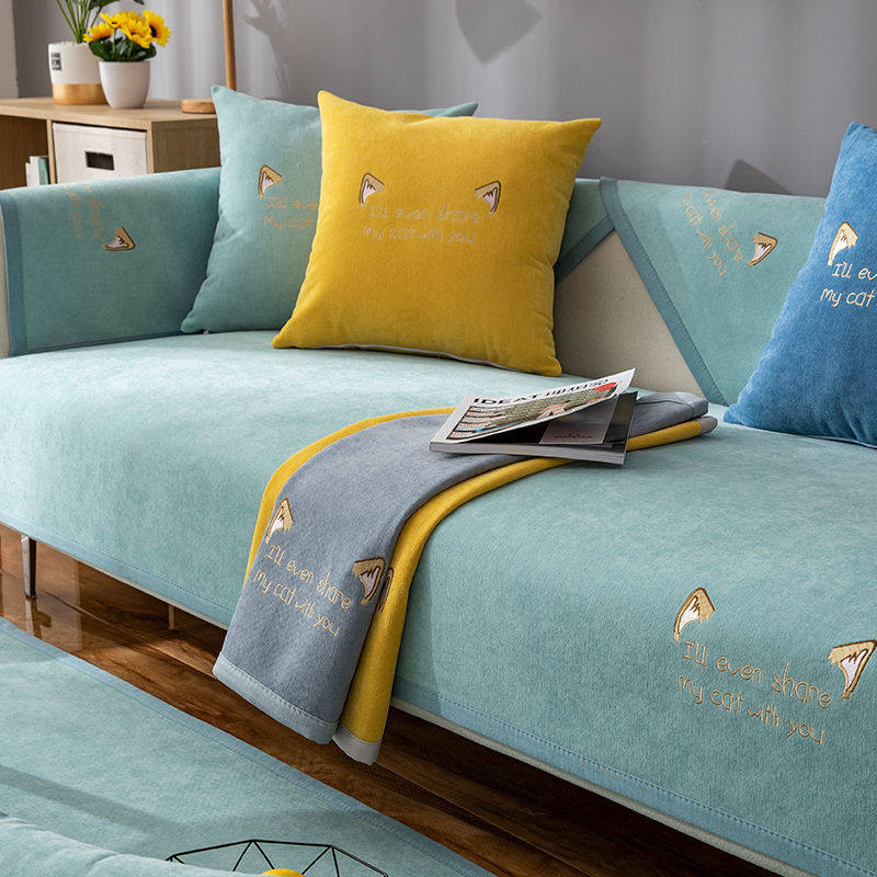 Chenille sofa cushion four seasons universal non-slip Nordic simple light luxury high-end cushion thickened cover winter cover