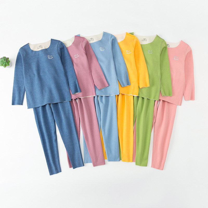 No trace children's thermal underwear set plus Velvet De baby autumn clothes sanitary pants double-sided hair for men and women children home clothing winter