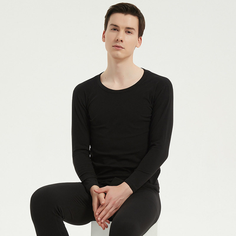 New colorful threaded men's mid-collar autumn clothes sanitary pants set hot clothes velvet round neck autumn and winter set