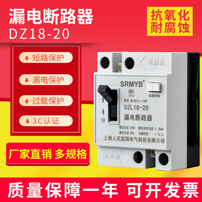 DZL18 leakage protection switch household copper parts circuit breaker 20A 32A two-phase 220V anti-touch