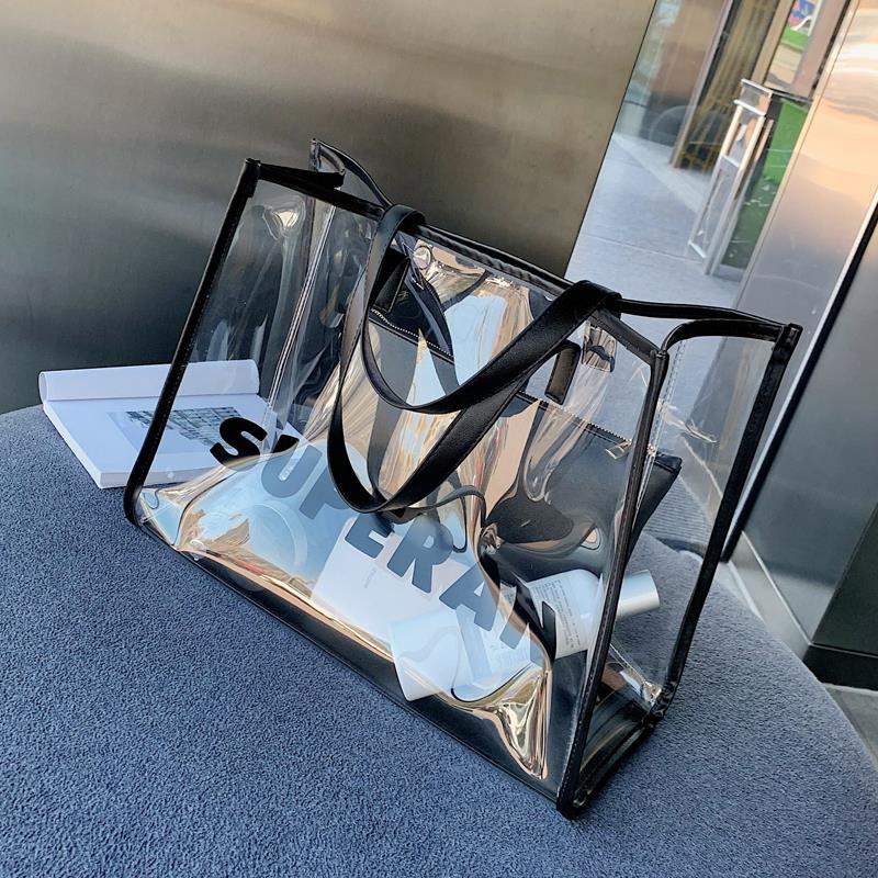 Summer shoulder large bag female 2019 new fashion Korean version of the wild transparent bag mother bag large capacity handbag