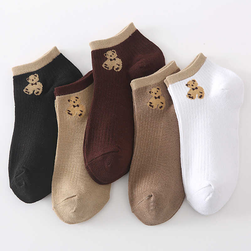 Women's Short Socks Spring and Summer Korean Style Trendy Ankle Socks Cute Teddy Bear Low-Cut Cotton Socks Odor-Resistant Mid-Tube Socks