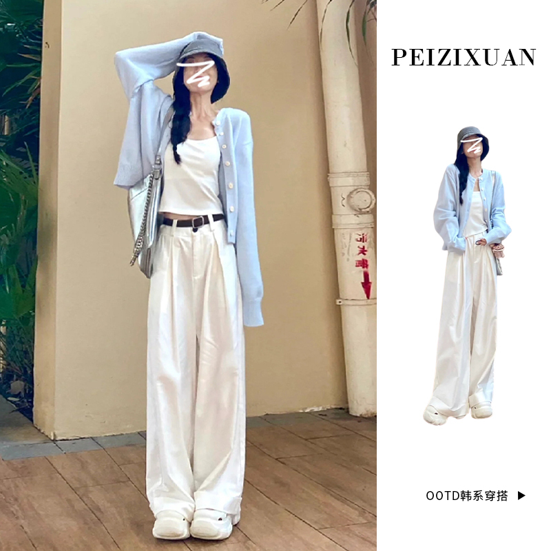 Blue Lazy Knit Cardigan Sweater Jacket for Women, Early Spring 2026 New Korean Style Elegant Long-Sleeve Top