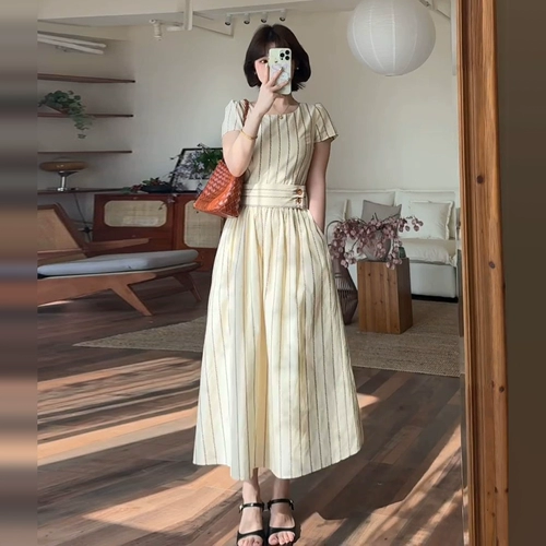 Летний приталенный корсет, длинная юбка, французский стиль, короткий рукав, подходит для подростков