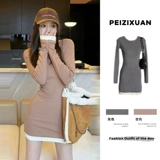 Демисезонный лонгслив, комплект, мини-юбка, изысканный стиль, яркий броский стиль, облегающий крой