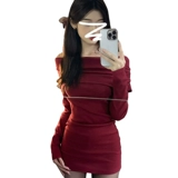 Базовое красное весеннее платье, пальто, французский стиль