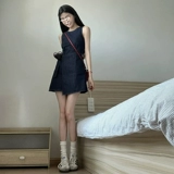 Приталенный корсет без рукавов, жилет, летнее джинсовое платье, мини-юбка, подходит для подростков, городской стиль, А-силуэт