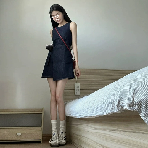 Приталенный корсет без рукавов, жилет, летнее джинсовое платье, мини-юбка, подходит для подростков, городской стиль, А-силуэт