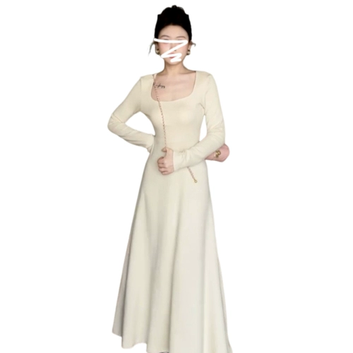 Демисезонный лонгслив, приталенный корсет, длинная юбка, французский стиль, квадратный вырез, 2025 года, премиум класс