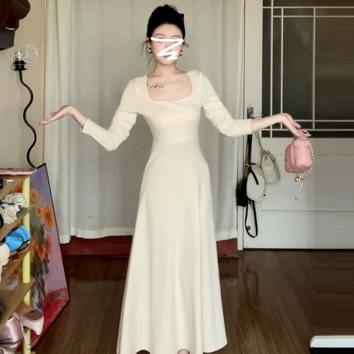 Демисезонный лонгслив, приталенный корсет, длинная юбка, французский стиль, квадратный вырез, 2025 года, премиум класс