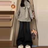 Цветной демисезонный трикотажный дизайнерский свитер, изысканный стиль, оверсайз