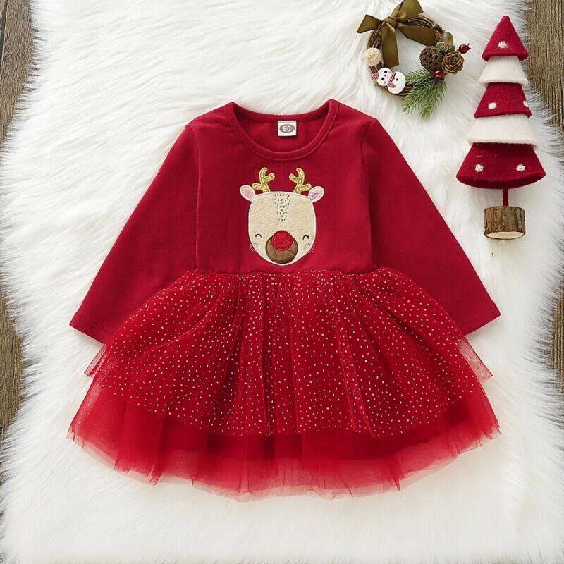 Xmas kidsBaby girl Christmas Pageant Autmann Long Seleeve Lo