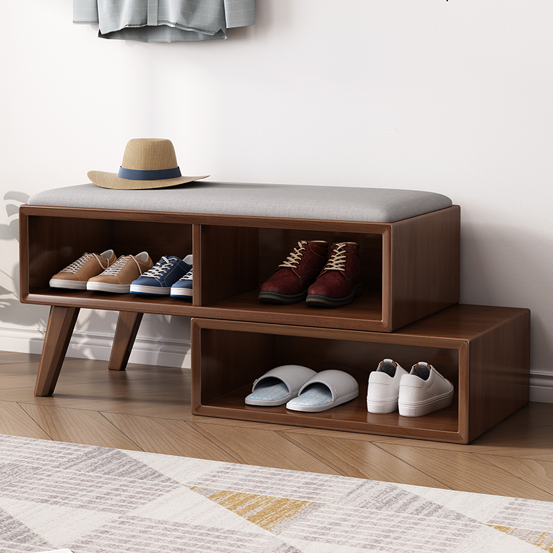 All solid wood Nordic retractable shoe stool shoes home door modern minimalist soft bag cushion can sit in the door and wear shoes
