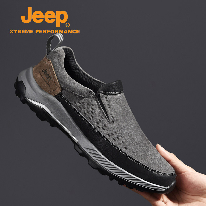 jeep male shoes new sloth a foot pedal casual shoes men genuine leather soft bottom light non-slip mid aged daddy shoes