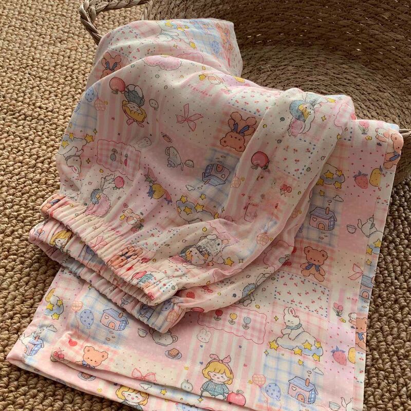 1.0-150kg Sweet Style Cartoon Print Pajama Pants for Women, Summer Plus-Size Comfortable Home Pants That Can Be Worn Outside