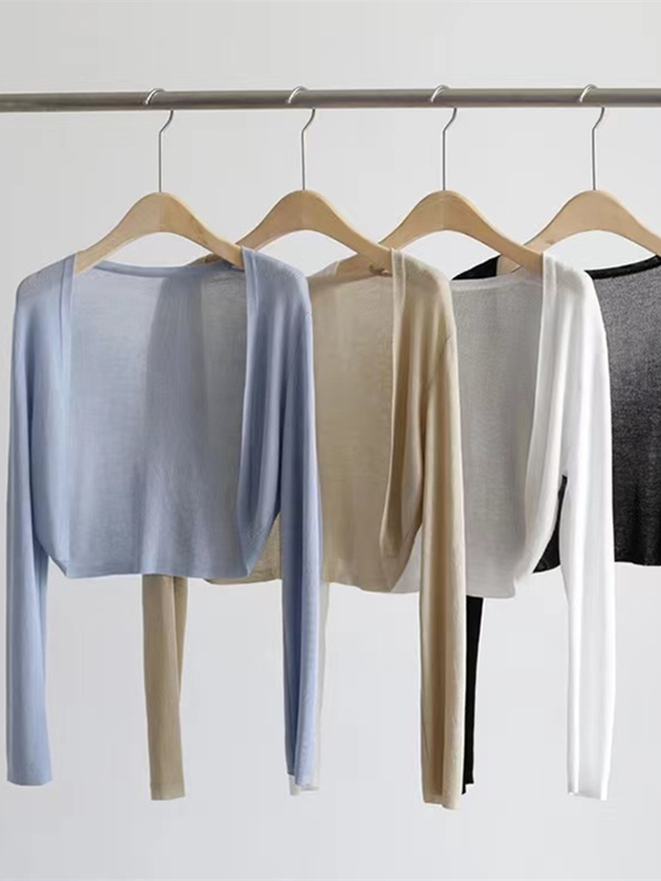 French-Style High-End Short Ice Silk Knitted Sun Protection Cardigan for Women, Thin Summer Version, Can Be Worn with Skirts, Shawl, or as an Air-Conditioning Shirt