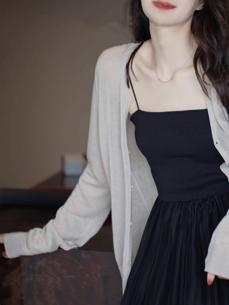 Loose sheet Knitted Cardiovert Women's Summer New Coat Accessories Skirt Shawl Ice Silk Sunscreen Air Conditioning Hood Blouse-Taobao