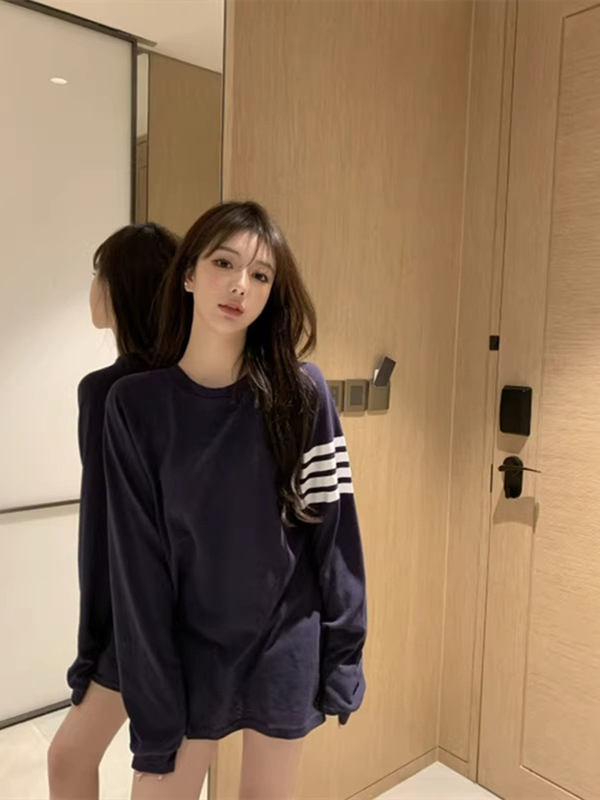 Casual Mid-Length Round Neck Long-Sleeve T-Shirt for Women, Spring and Autumn, Oversized, Niche High Street Fashion Brand ins Loose Top