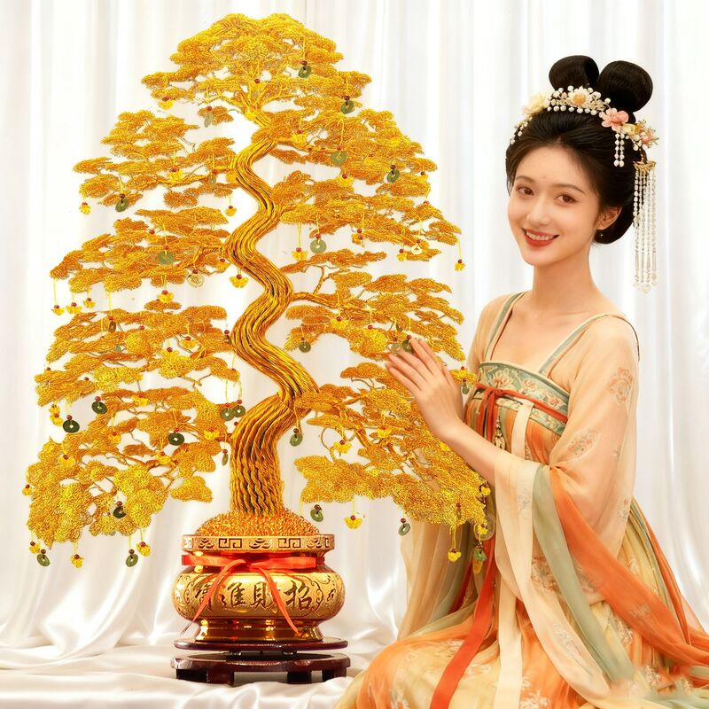 Money Tree for Business Opening, Fortune Tree for Housewarming, Handmade Wealth-Attracting Tree with Copper Coins and Aluminum Wire, Gift-Giving Money Tree, Chinese-Style Decorative Ornament