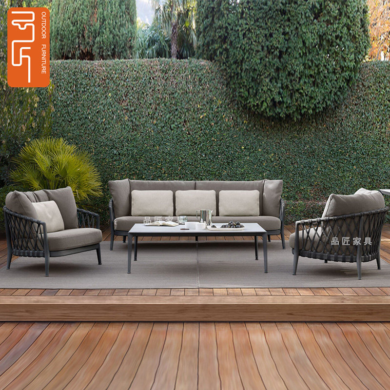 Terrace long table rattan chair sofa combination single outdoor rattan chair outdoor sofa three-piece outdoor garden furniture