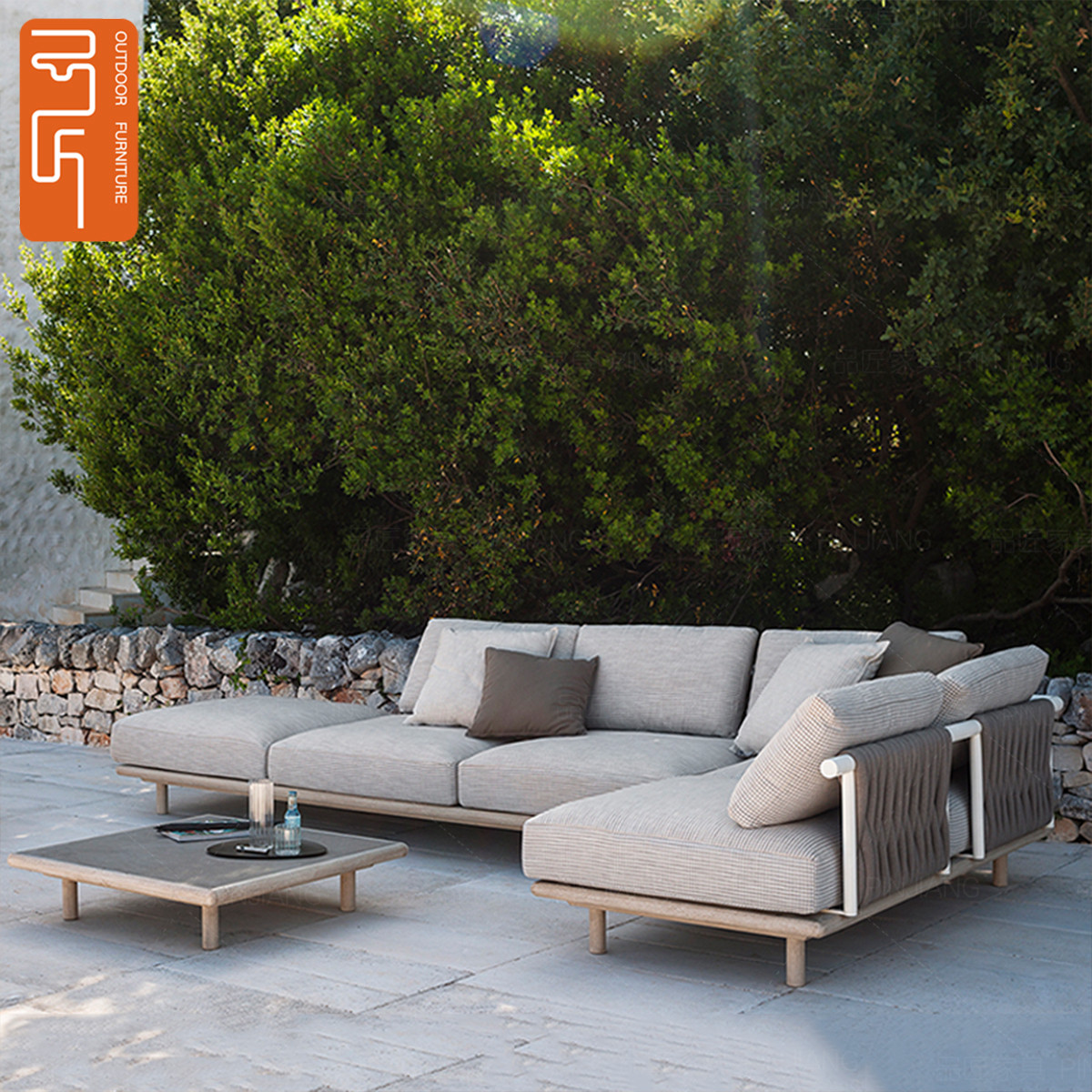 Outdoor sofa combination outdoor leisure bed corner woven sofa villa garden furniture Nordic rattan sofa