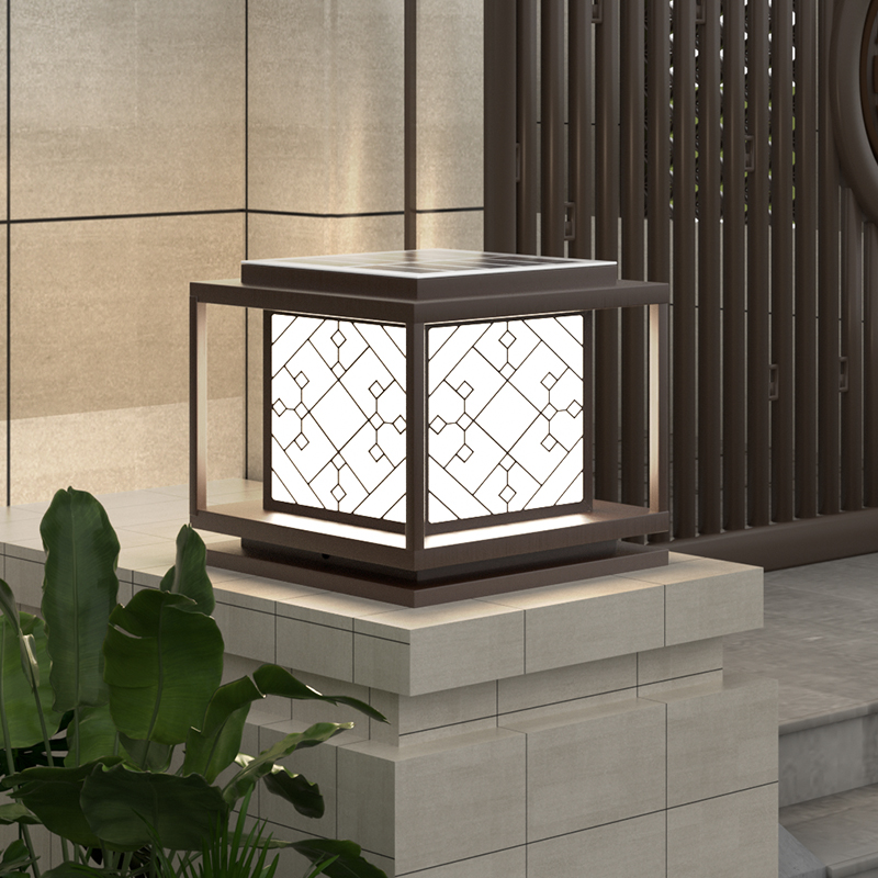 Column Headlights New Chinese Solar Wall Stainless Steel Outdoor Waterproof Villa Doors Outdoor Patio LED Lamps