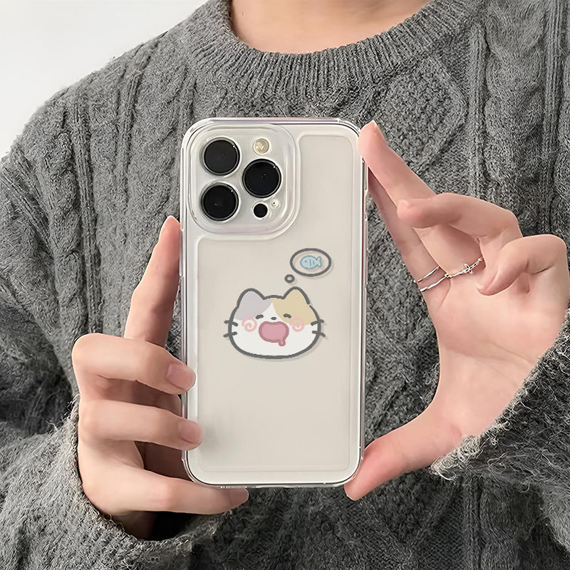 Little Cat Wants Little Fish Is Suitable for Apple iPhone 17/16 Phone Case, 14 Soft, 13 Applicable, Creative 12 Promax Case, 11 Simple Transparent Couple Style