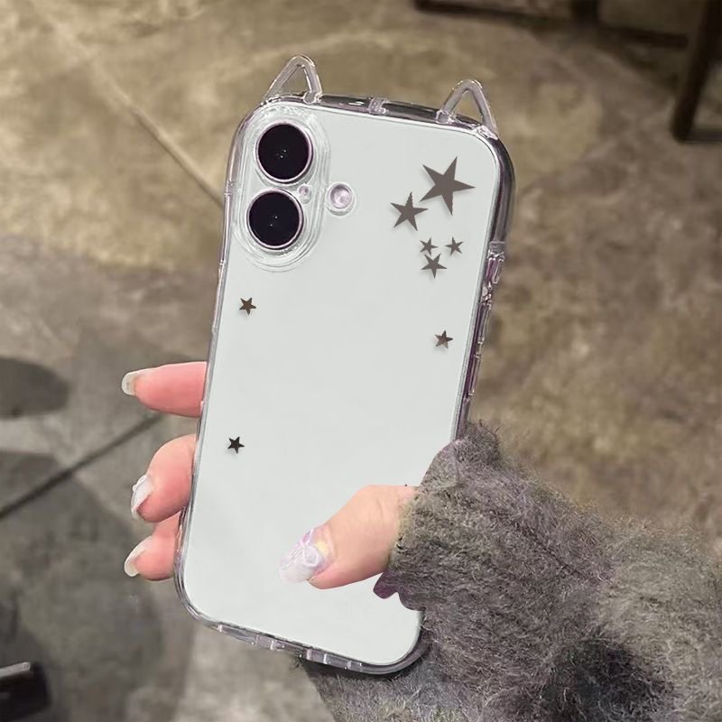 Casual Cat Ears and Stars Design for Holding Photos, Suitable for Apple 17/16Pro Phone Case iPhone 15 /14 Transparent 13/12 Simple 11 Soft Case