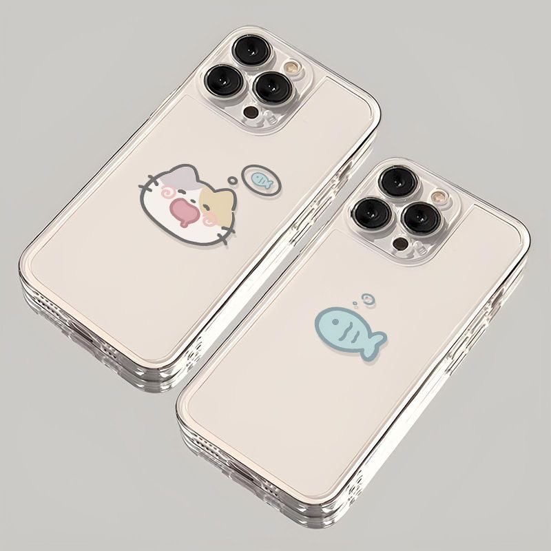 Little Cat Wants Little Fish Is Suitable for Apple iPhone 17/16 Phone Case, 14 Soft, 13 Applicable, Creative 12 Promax Case, 11 Simple Transparent Couple Style