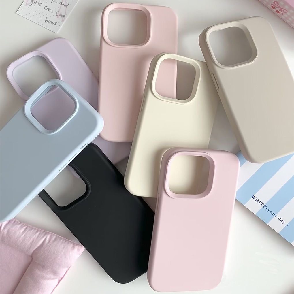 Dopamine Solid Color Liquid Silicone Is Suitable for Apple 17/16/15 Large Hole 14 Simple 13 Promax Phone Case 12 Soft Case Anti-Drop