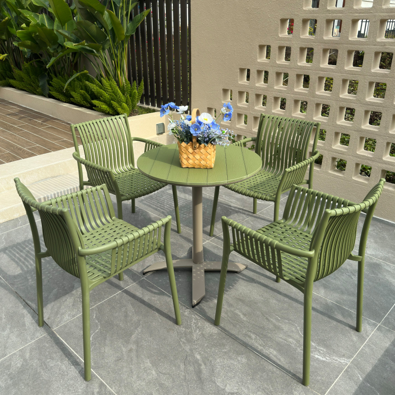 Outdoor Courtyard Folding Round Table, Trendy Plastic Wood Table and Chair Set, Terrace Sun Protection, Simple Leisure, Suitable for Milk Tea Shops and Cafes Outdoor Courtyard Folding Round Table, Trendy Plastic Wood Table and Chair Set, Terrace Sun Protection, Simple Leisure, Suitable for Milk Tea Shops and Cafes
