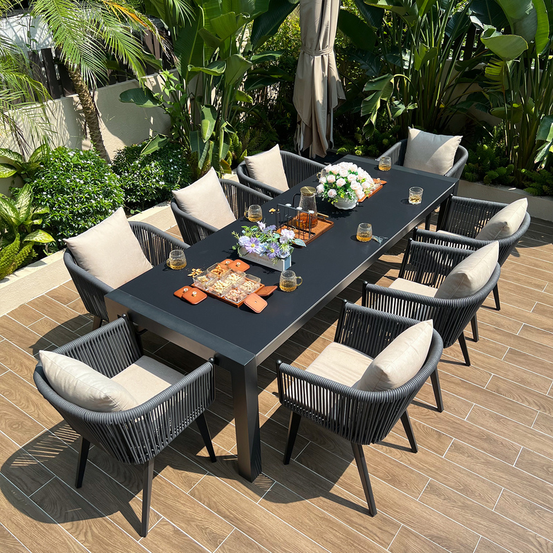 Nordic Outdoor Patio Slate Dining Table Garden Terrace Aluminum Alloy Rope Chair Waterproof and Sun-Resistant Leisure Table and Chair Set Nordic Outdoor Patio Slate Dining Table Garden Terrace Aluminum Alloy Rope Chair Waterproof and Sun-Resistant Leisure Table and Chair Set