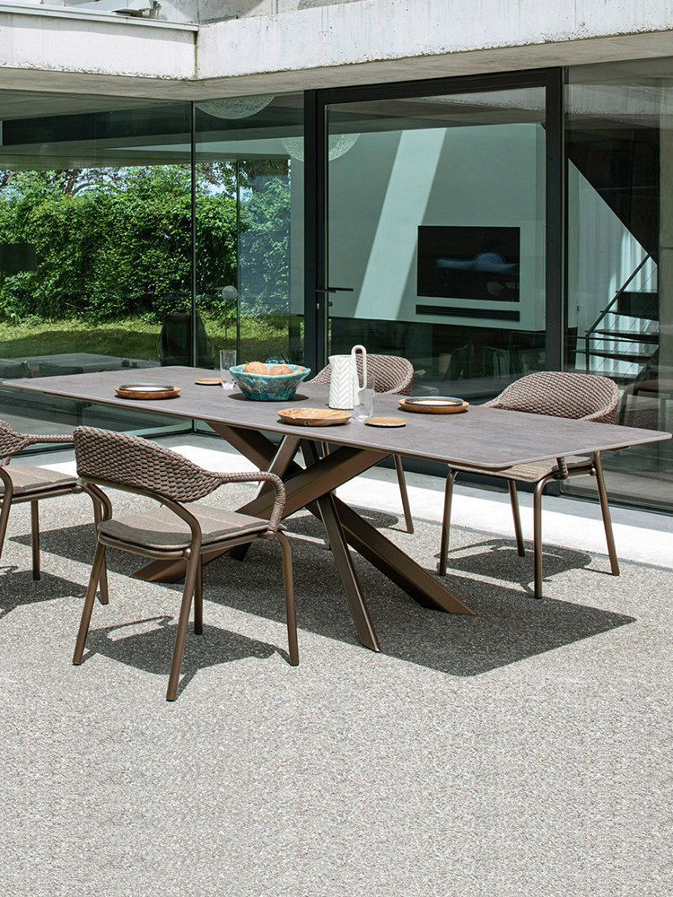 Nordic outdoor dining table and chairs light luxury slate balcony creative courtyard simple leisure rattan chair three-piece combination room open-air