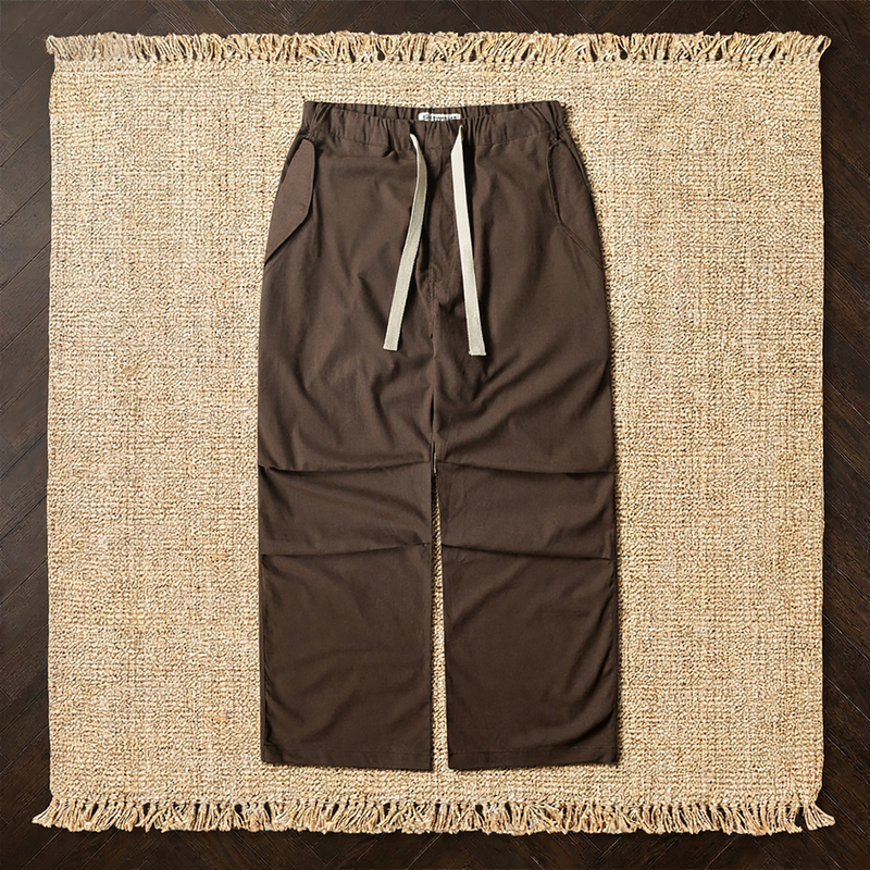 [Return Gift] Soft Container Summer Brown Breathable Linen Loose Lace-Up Baggy Pants
