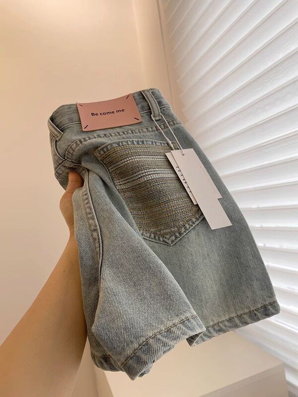 Retro Design Denim Shorts for Women 2025 Summer Versatile High-Waisted Plus Size Slimming A-Line Wide-Leg Casual Hot Pants