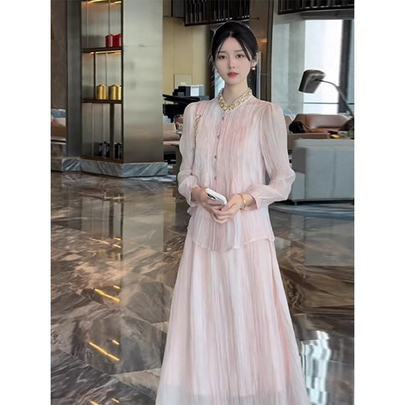 High-End, Super Pretty, Elegant Pink Suit, 2025 Spring/Summer New Style, Socialite Sequin Top and Skirt, Niche Women's Clothing
