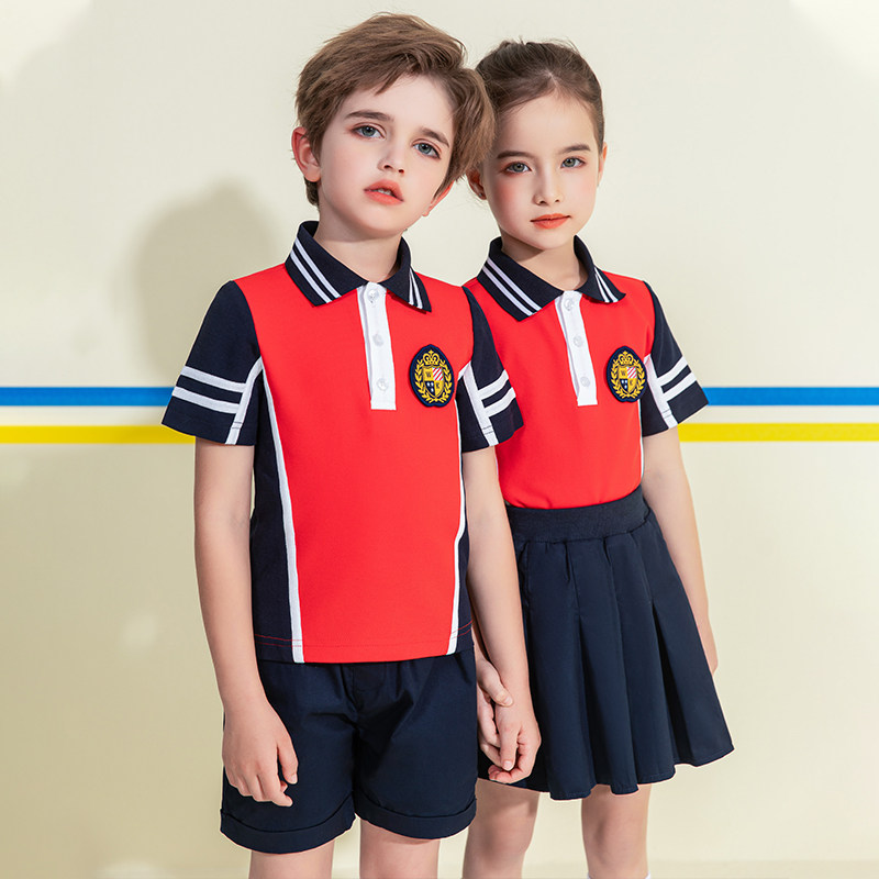 Elementary school uniforms summer British style short-sleeved cotton children's class uniforms summer suits kindergarten uniforms sportswear