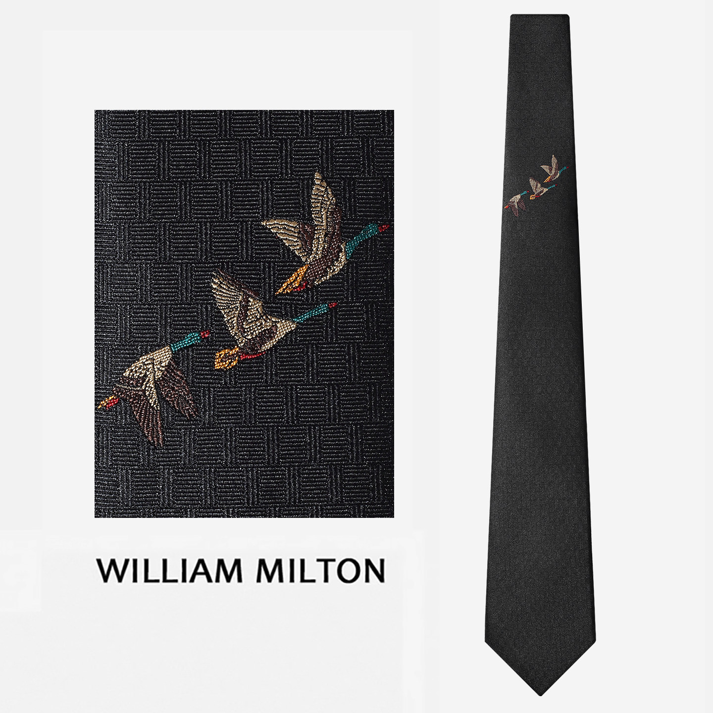 WILLIAM MILTON Chinese-style embroidered wild goose calligraphy tie, hand-tied silk men's light luxury formal gift box