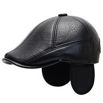 Mens outdoor leather hat winter Berets male warm Ear protec