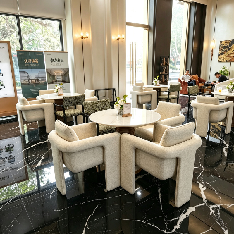 Post-Modern Minimalist Beauty Salon Hotel Lobby Light Luxury Reception Table and Chair Furniture for Sales Office Negotiations, One Table and Four Chairs