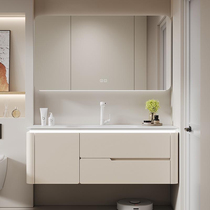 Slate hot-bent oak bathroom cabinet combination ceramic integrated basin Corian hand wash basin new solid wood customization