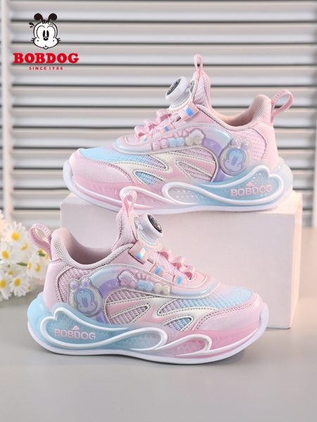 Babudou Girls' Shoes Sneakers 2026 Spring & Fall New Style Breathable Mesh Rotating Buckle Girls' Kidsren's Running Shoes