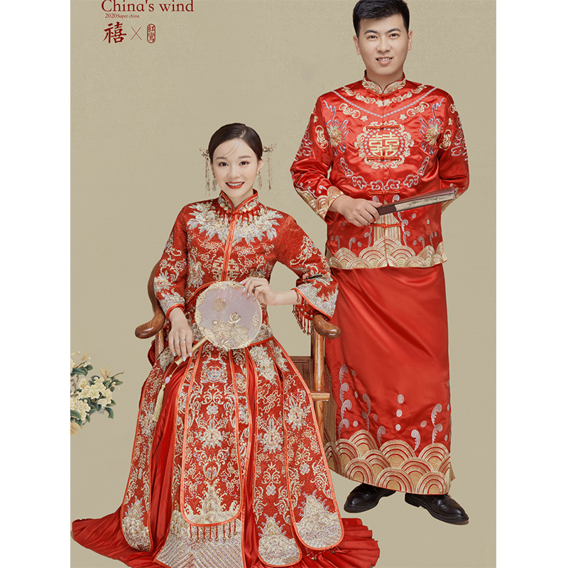Xiuhe clothing bride 2021 new men's and women's suits Chinese-style toast clothing slim dragon and phoenix hanging small out of the cabinet summer clothing