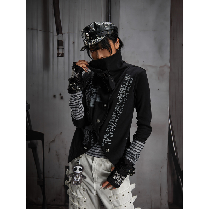 Unmanned Island Light Y2K Print Long Sleeve T-Shirt for Men and Women, Color Block Fake Two-Piece Slim Fit Short Top, New for Autumn Unmanned Island Light Y2K Print Long Sleeve T-Shirt for Men and Women, Color Block Fake Two-Piece Slim Fit Short Top, New for Autumn