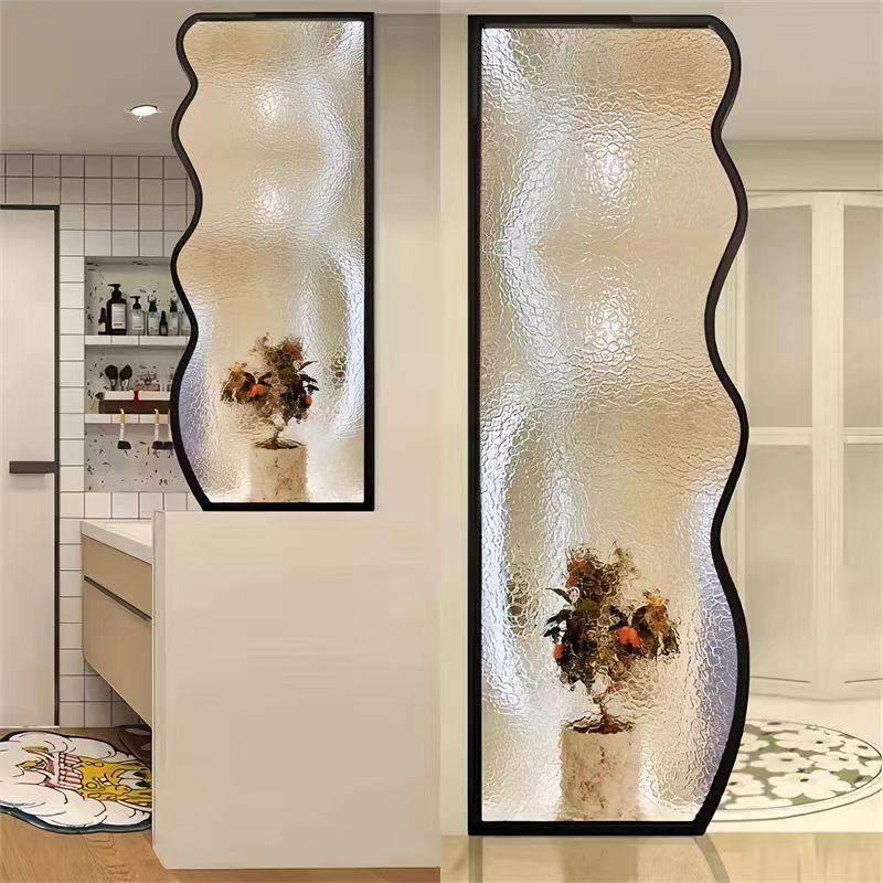 Стеклянная перегородка для ванной комнаты, раковина в полстены, сухое и влажное разделение, душевая комната, художественная перегородка с волнистой водной рябью