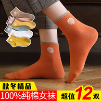 Xifeng clothing mid-tube Daisy cotton womens socks soft skin-friendly not stuffy feet for a long time can not wash the ball buy one get one free